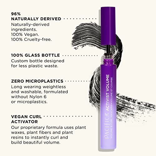 Pacifica Beauty | Activist Curling Mascara | Black | Volume And Length | Vegan Brush | Glass Tube | Clean Eye Makeup | Plant-Fibers | Microplastic + Nylon 6 Free | Vegan, Talc-Free, Cruelty-Free #TOP2