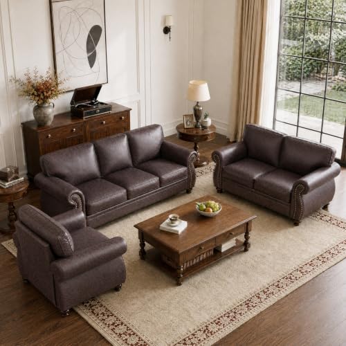 Image of Couchus 88 inchW Living Room Furniture Sets, 3-Seater&Loveseat&Single, Brown