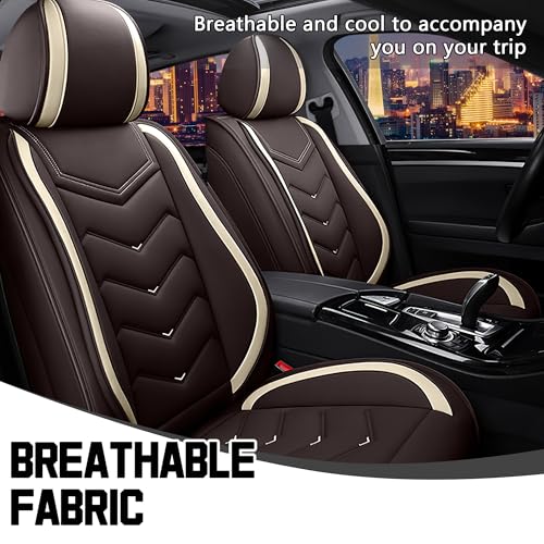 Image of CTDS Car Seat Covers for VW Tiguan 2009-2026, Stylish Sport Seat Cover, Premium Nappa Leather Car Seat Cover. Automobile Seat Covers Sets.(Standard 2 Seats /Coffee Color)