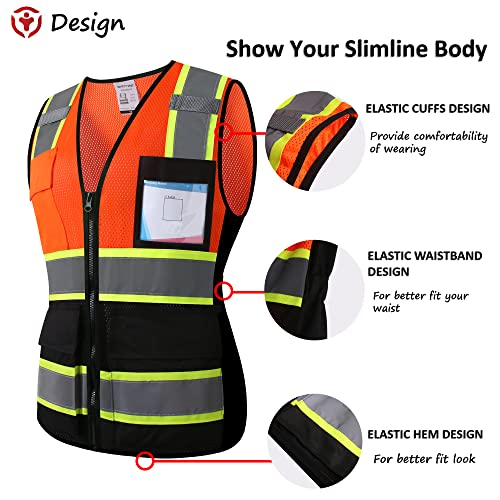 Image of Safety Vest for Men Women Reflective Construction Vest Hi Vis ANSI Standard | ANSI Standard, 8 utility Pockets 4 Reflective Strips with Neon trim High Visibilty Breathable Mesh Safety Apparel for Work