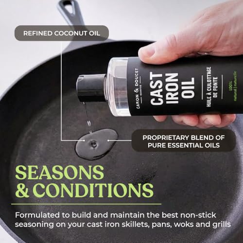 Image of CARON & DOUCET - Ultimate Cast Iron Set: Seasoning Oil, Cleaning Soap & Restoring Scrub | 100% Plant-Based & Best for Cleaning Care, Washing, Restoring & Seasoning Skillets, Pans & Grills!