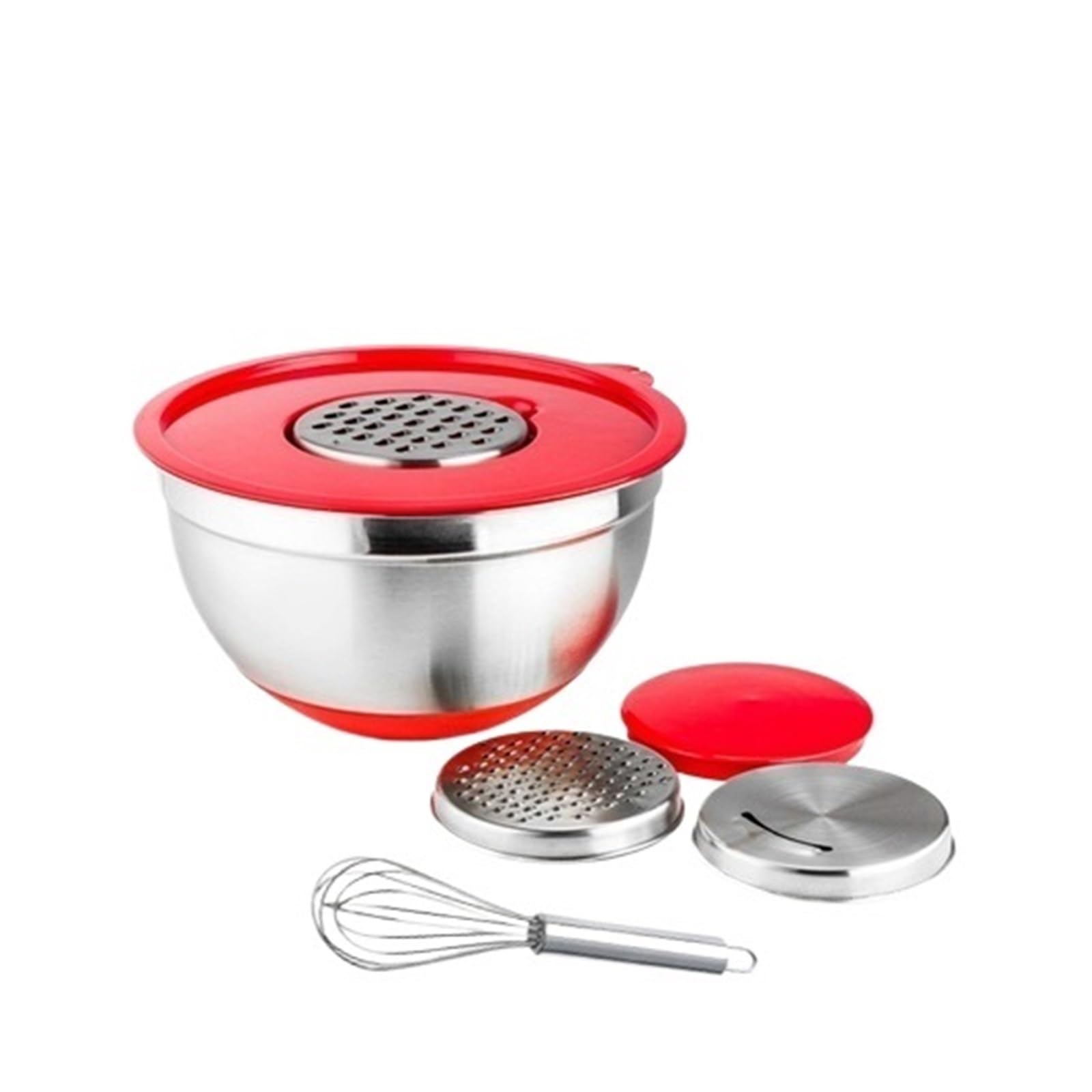 Salatmixer-Schüsseln-Set aus Edelstahl | Mit Deckel/Griff/Reibe/Eierschläger, rutschfeste Küchen-Backschüssel(18cm)