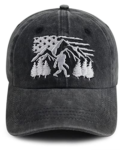 Xucamty Bigfoot Gifts For Men Women, Funny American Flag Forest Mountain Big Foot Baseball Cap, Adjustable Cotton Embroidered Sasquatch Hat, Birthday Gifts For Sasquatch Lovers Outdoor Camping Hunting #TOP28