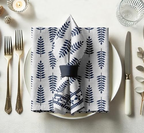 Vargottam Designer Cotton Twill Napkins - Set of 12, 20-Inch, Leaves Pattern, Durable & Absorbent Cloth Napkins for Dining, Parties, and Home Decor - Machine Washable
