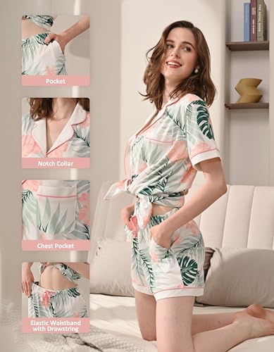 Image of NAP BOUND 100% Cotton Women Pajama Sets Button Down Short Sleeve Sleepwear Soft Pjs 2 Piece Lounge Set with Pocket XS-XXL