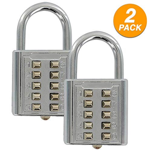 Ram-Pro 10 Digit Push Button Combination Padlock 5 Digit Locking Mechanism Chrome Plated