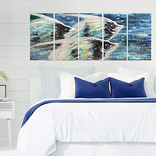 Richspace Arts Metal School Of Fish Decor Blue Nautical Wall Art Modern Large Tropical Sculpture With 3D Dynamic Texture Set Of 5 Pieces For Home Decor #TOP5