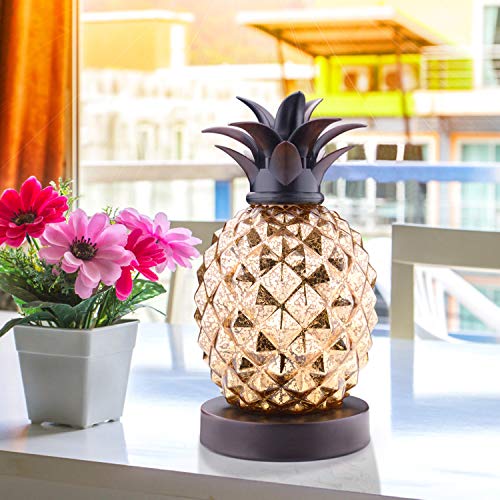 Mercury Glass Pineapple Lamp, Golden Glass Table Lamp For Bedroom, Dresser, Living Room, Office, Bookstore, Kids Room, Coffee Table, Festival Decor And Gift (Gold) #TOP2