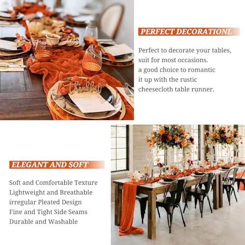 8 Pack Orange Fall Cheesecloth Table Runners, 17 x 108 Inches Wedding Decor by Pesonlook - Used condition - Image 6