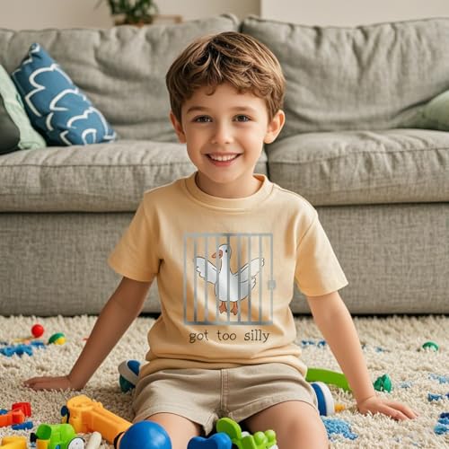Image of Kids Short Sleeve Tees Toddler Crewneck T-Shirts Boys Girls Dino Raccoon Excavator Silly Goose Flower Girl Tops 2-7 Years