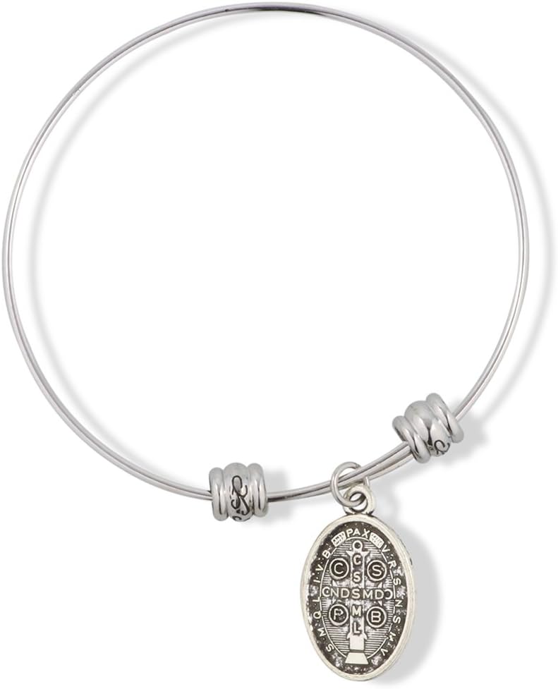 Dave The Bunny Catholic Gifts Saint St Benedict Medal San Benito Religious Jewelry Bracelet Bangle for Women Bracelet Bangle Charm Gifts Catholic Bracelet Bangle for Women Men and