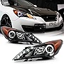 ACANII - For 2010-2012 Hyunda Genesis Coupe LED Halo Black Housing Projector Headlight Headlamp, Driver & Passenge Side