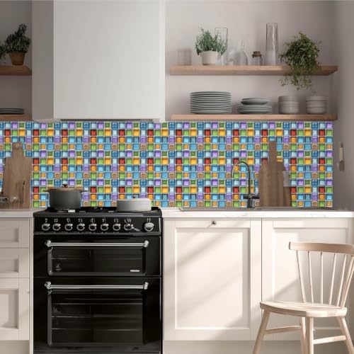 Image of Moroccan Tile Stickers | Waterproof Self Adhesive Peel & Stick Tile Decals for Kitchen Backsplash, Bathroom Wall, Floor, Furniture & Glass (4x4 Inch, Design 46)