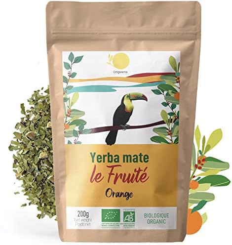 ORIGEENS ORGANIC YERBA MATE with ORANGE 200gr | Yerba Mate Tea unsmoked, Leaf, Without Stems, not powdery | Energy and Detox Drink