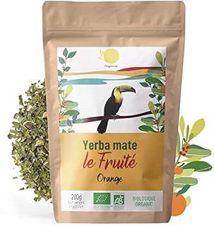 ORIGEENS ORGANIC YERBA MATE with ORANGE 200gr | Yerba Mate Tea unsmoked, Leaf, Without Stems, not powdery | Energy and Detox Drink