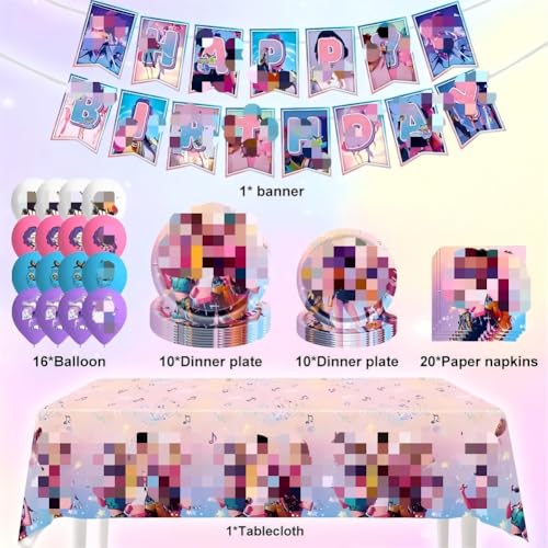 Miniatura 2 de 60 Piezas Guerreras K-Pop Cumpleaños,Bandera De Cumpleaños De Las Con Globos, Pancarta De Anime Vajilla Fiesta B