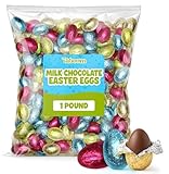 Milk Chocolate Easter Eggs Candy - Foil Wrapped Chocolate Candy Eggs for Easter Baskets, Egg Hunts, Party Favors & Candy Buffets – Assorted Colors - 1 Pound Bag Easter Candy