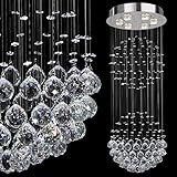 Ella Fashion® LED Modern Contemporary Rain Drop Double Large Crystal Balls Cylinder Flush Mount Ceiling Chandelier Lighting Fixture Lamp for Dining Living Room Foyer Bedroom Kitchen Entry Hallway D15 X H40 Inches 6 Lights