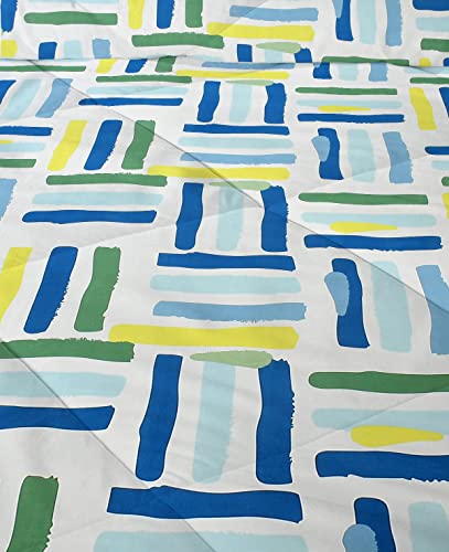 Image of HOMEKART 220 GSM Reversible Microfiber AC Comforter /Duvets for Mild Winter | All Season King Size 3 Layered Quilted Blanket for Single Bed (150 cm x 225 cm, Modren, White and Green)