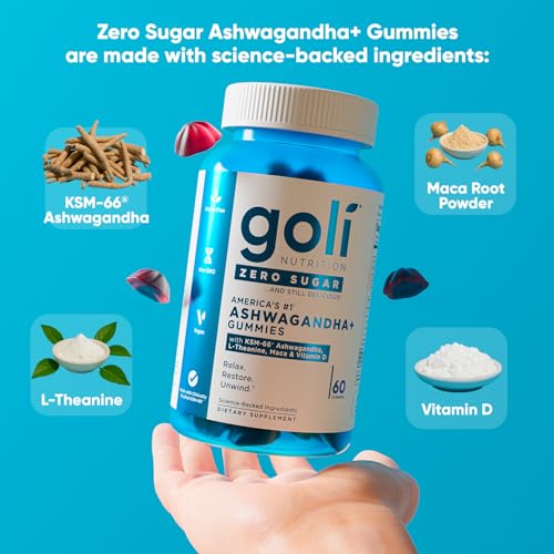 image for Goli Zero Sugar Ashwagandha & Vitamin D, Maca, L-Theanine Gummies, No 