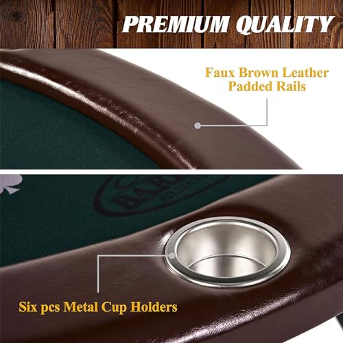 Barrington Billiards 6 Player Folding Round Card Table Casino Style 46 Inch Poker Table with Padded Rails, Cup Holders, and Poker Chips and Cards - Thumbnail 5