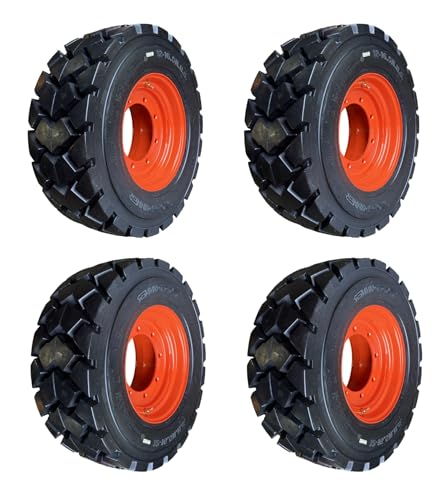 Set of 4-Heavy Duty 12-16.5 Forerunner SKS-6 L-5 Skid Steer Tires on Wheels/Rims (8 lug) for Bobcat A300, A770, S750, S770, S740, S85, 9