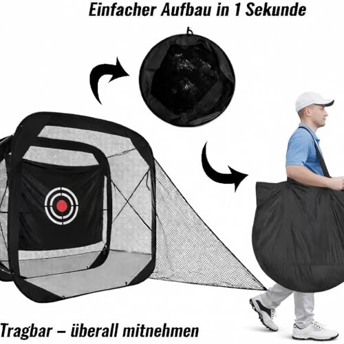 KAIDIDA Golfnetz 210x120x210 cm: stabiles Golf Übungsnetz für Garten Zuhause Indoor Outdoor Abschlagnetz mit Fiberglas Rahmen großer Trefferfläche und schwarzer 420D Zielscheibe