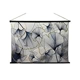 MagneticLand Toile Murale Kakemono suédine Gingko Bleu/Or