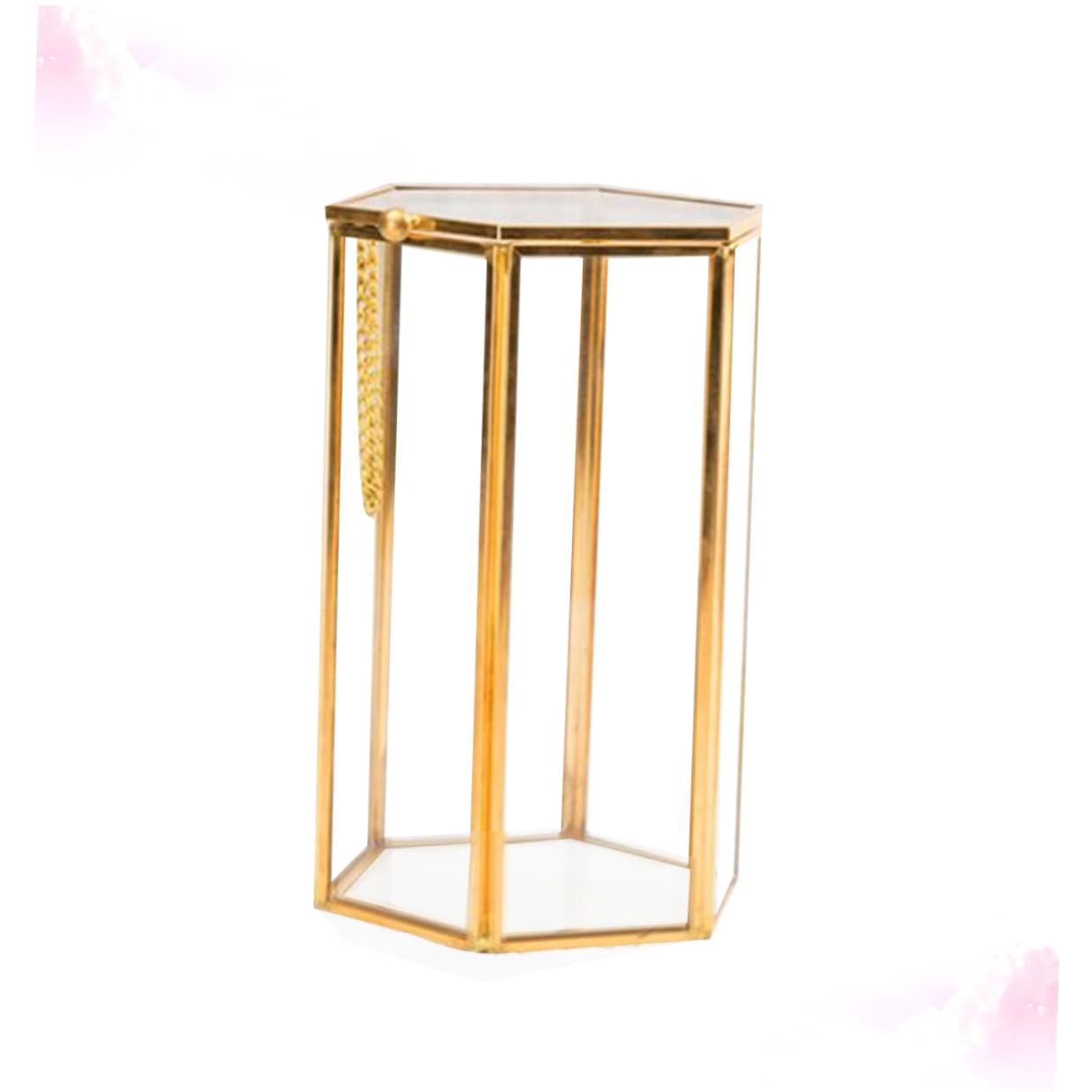 Organizador de maquillaje hexagonal retro con soporte para brochas de maquillaje con material de latón y vidrio, práctico recipiente para brochas para vestidor o mesa de tocador