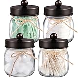 SheeChung 4 Pack Apothecary Jars with Lids, Bathroom Organizers and Storage, Qtip Holders Set, Bathroom Decor, Small Mason Jars for Q-tips, Cottons, Floss, Balls, Cotton Swabs-Bronze