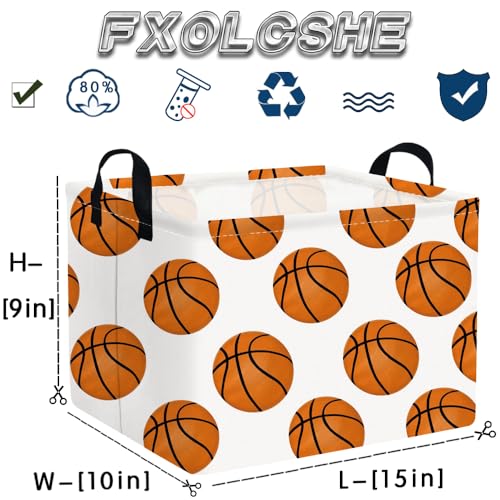 Image of FXOLCSHE Rectangular Basketball Basket,Canvas Basketball Laundry Basket,Kids Toys Storage Bin with Handles,Boys storage box,Baby hamper,Room Decor(Basketball)