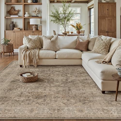 WondRg 6x9 Washable Area Rug for Living Room Bedroom Rust Brown Neutral Vintage Carpet Low Pile Soft Thin Tapis Salon Distressed Non-Slip Vacuumable Lightweight Large Floor Rug for Dining Room Indoor by WondRg - Image 2