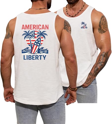 Image of VOGSTART Mens Graphic Muscle Tank Top Beach Slub Cotton Sleeveless Shirts