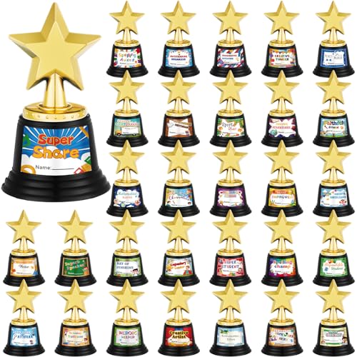 Tandefio 30 Set Awards 4.5 Inch Mini Star Trophy Bulk Superlative Awards Certificates Trophies Gift for 2026 Graduation Supplies