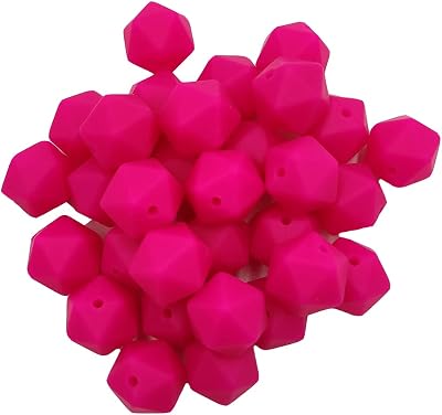 Fuchsia Color Silicone Polyhedron Beads 14mm Silicone Geometry Icosahedron Beads for Mom Jewelry Necklace Making