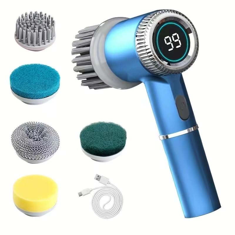 Electric Spin Scrubber 5 Heads Handheld Power Scrubber Electric Cleaning Brush 3 Adjustable Speeds Waterproof Electric Spin Scrubber