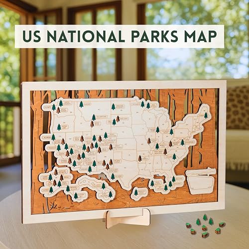 Image of National Parks Map - USA Travel Tracker with Checklist, Pins & Stickers - Adventure Gift for Park Lovers, Couples & Families, Bucket List Wall Art Decor