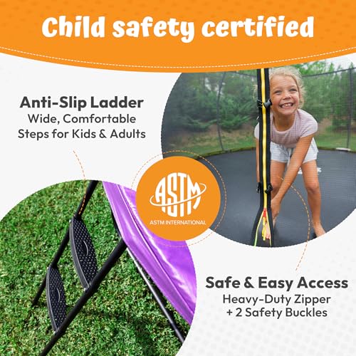 Image of JUMPZYLLA Trampoline Outdoor 8FT 10FT 12FT 14FT 15FT 16FT with Enclosure and Ladder, ASTM Approved Recreational Trampoline for Kids and Adults, Anti-Rust Coated Frame