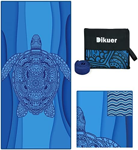 Dikuer Microfiber Oversized Beach Towel with Towel Band, 75" x 35" Large Sand Free Beach Towel, Quick Dry Super Absorbent Lightweight Camp Swim Pool Towels Blanket for Adults, Kid-Sea Turtle