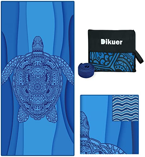 Dikuer Microfiber Oversized Beach Towel With Towel Band, 75" X 35" Large Sand Free Beach Towel, Quick Dry Super Absorbent Lightweight Camp Swim Pool Towels Blanket For Adults, Kid-Sea Turtle #TOP1