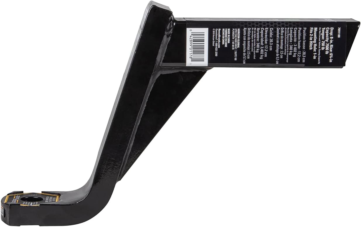 REESE Towpower 7091100 Class III Trailer Hitch Ball Mount Drawbar, Fits 2 Inch Square Receiver, 8 Inch Drop, 6.75 Inch Rise, 7,500 lbs. Capacity, Black