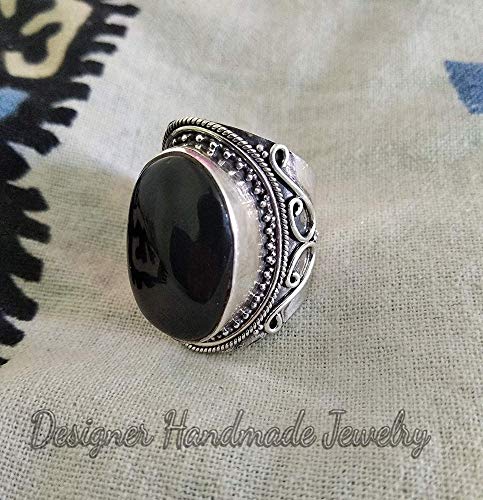 Designer Handmade Jewelryblack Onyx Ring 925 Sterling Silver Black Jewelry Oval Shape Ring Meditation Jewelry Motivational Ring Perfect Birthday Gift Ring Wedding Engagement Gift Jewelry Big Stone Ring Dailymail