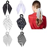 Hair Scarf Scrunchies Black White Hair Ribbon Ties Scrunchie Tail Silk/Chiffon Solid Color/Polka Dot