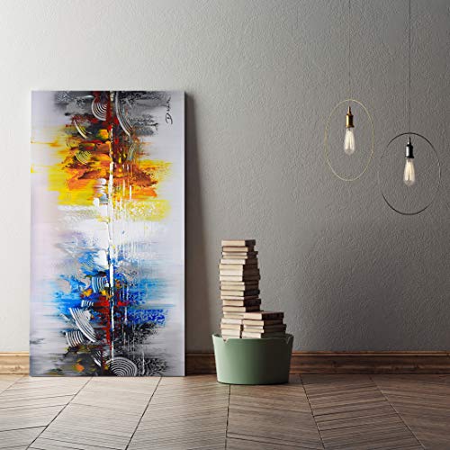 Artland Framed Cityscape Modern Oil Painting On Canvas Contemporary Abstract Building Artwork Stretched Wall Art Décor For Living Room Home Decoration 24X48 Inches #TOP4