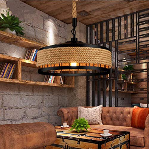 YZSJ Lampe Suspendue Vintage Corde Pendentif E27 Lustres Rétro Plafonnier Industriel en Fer Forgé Loft Plafond Lampe Suspendue Rustique Chanvre Corde Ronde...