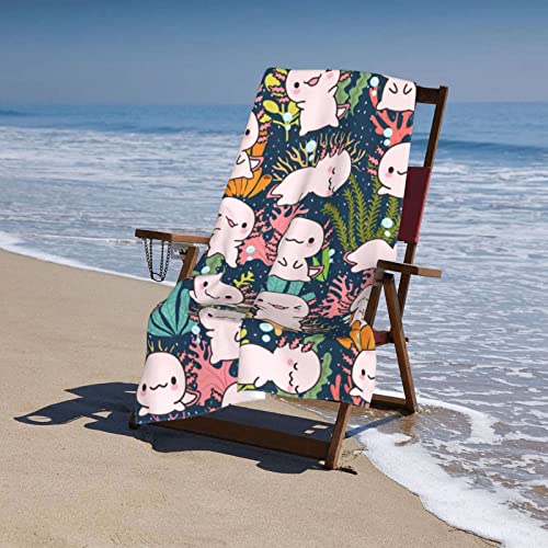 Image of MISOLAXI Axolotl Beach Towels for Women Boys Girls 32 inchX52 inch, Vacation Essentials Quick Dry Soft Fluffy Sand Free Oversized Bath Pool Swim Towel Gift Cruise Accessories