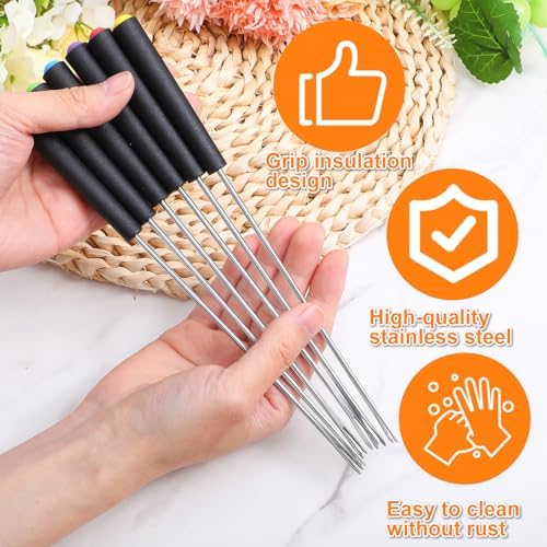 cobee 6 Pcs Stainless Steel Fondue Forks, 9.29 Inch Fondue Sticks with Heat Resistant Handles Color Coded for Cheese Meat Fruit Marshmallows — view 3