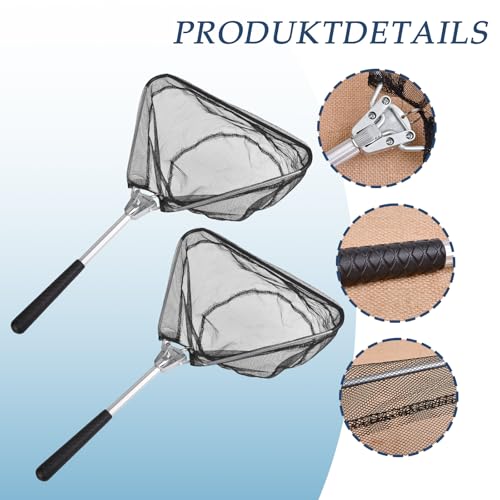 2 Stück Kescher Angeln, Klappbar Fischkescher, Kescher Teich Mit Rutschfestem Griff, Tragbar und Langlebig Angelzubehör für Fischfangen Angeln oder Outdoor Aktivitäten