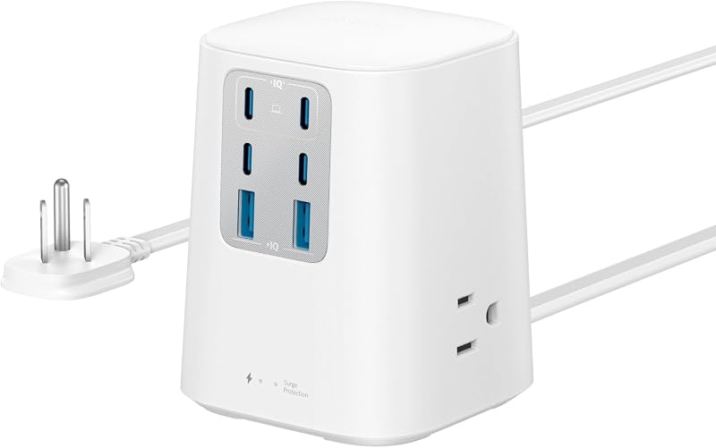 Cargador de Escritorio, Regleta de Alimentación 9 en 1 con Protector contra Sobretensiones 300J, 100W | Cargador USB C con 3 CA, 4 USB C, 2 USB A, cable de extensión de enchufe plano de 5 pies con múltiples dispositivos, oficina en casa, accesorios de escritorio