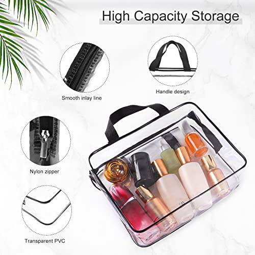 SKY-TOUCH 3-Piece Clear Cosmetic Bag Set, Portable Zippered Toiletry Bags with Carry Handle, Waterproof Travel and Bathroom Storage Pouches, Black
